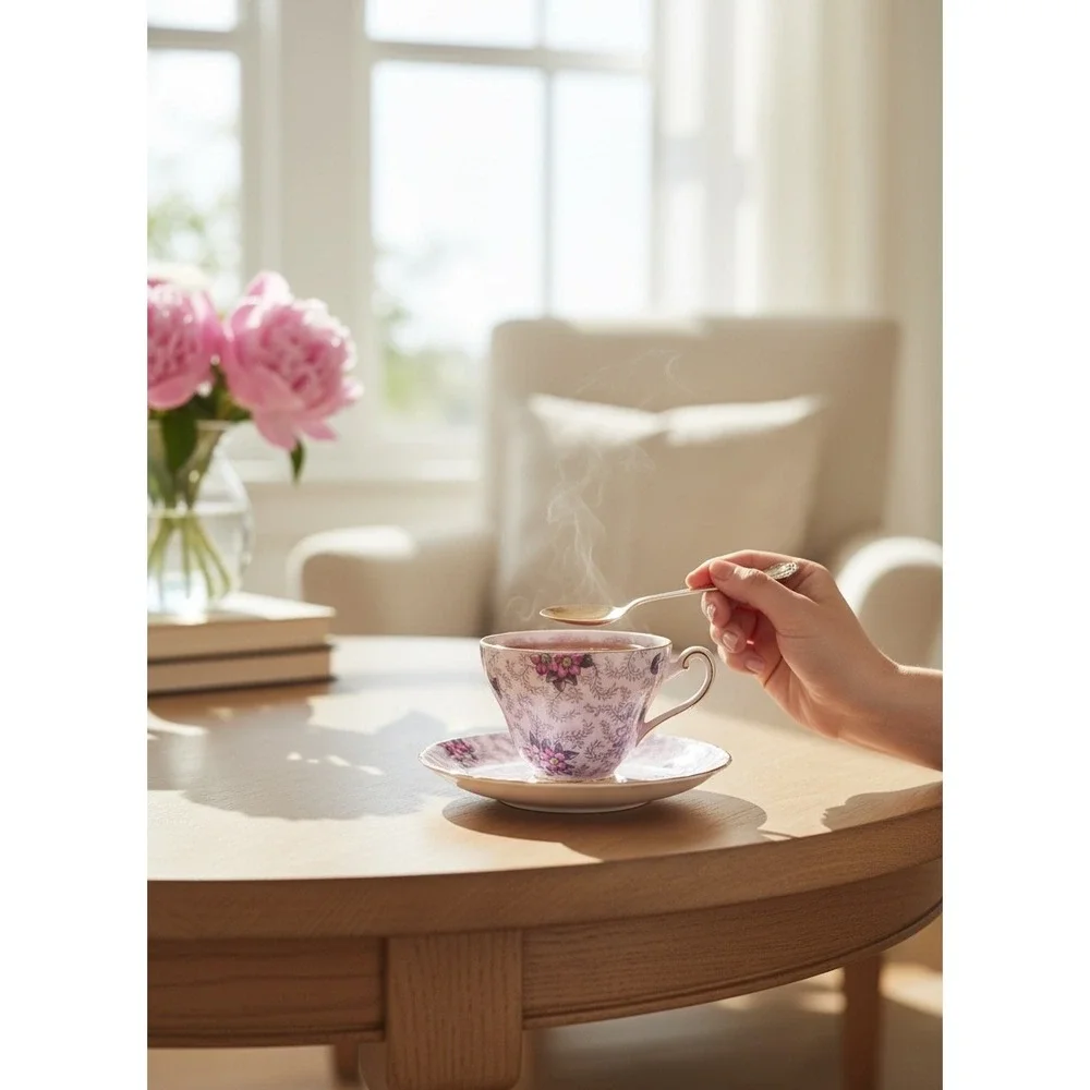 Tuscan Fine English Bone China Tea Cup‎ and Saucer Pink Floral Gold Trim, 510H